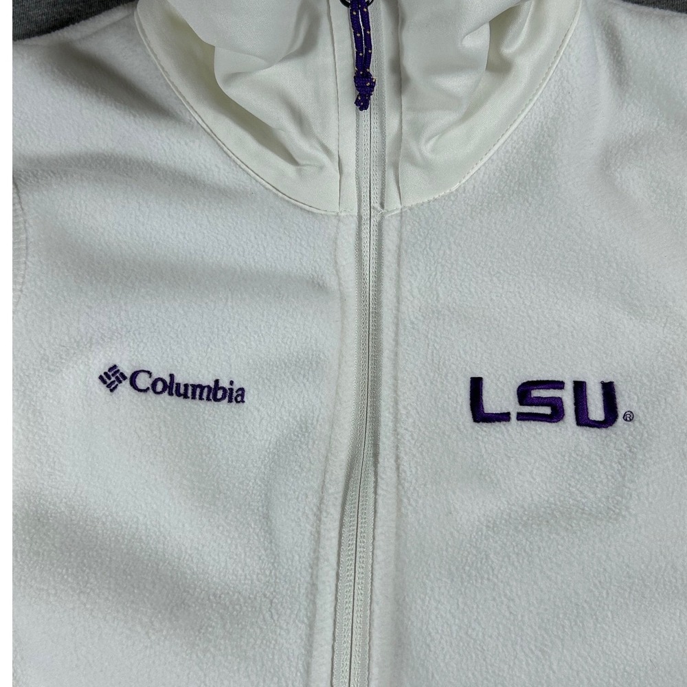 Columbia LSU Tigers Fleece Vest Womens Medium White Full Zip Collegiate Logo